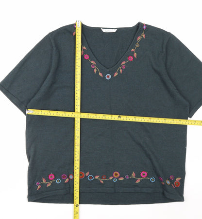 Marks & Spencer Women’s Green Floral Embroidered Wool Knit Top Size 22