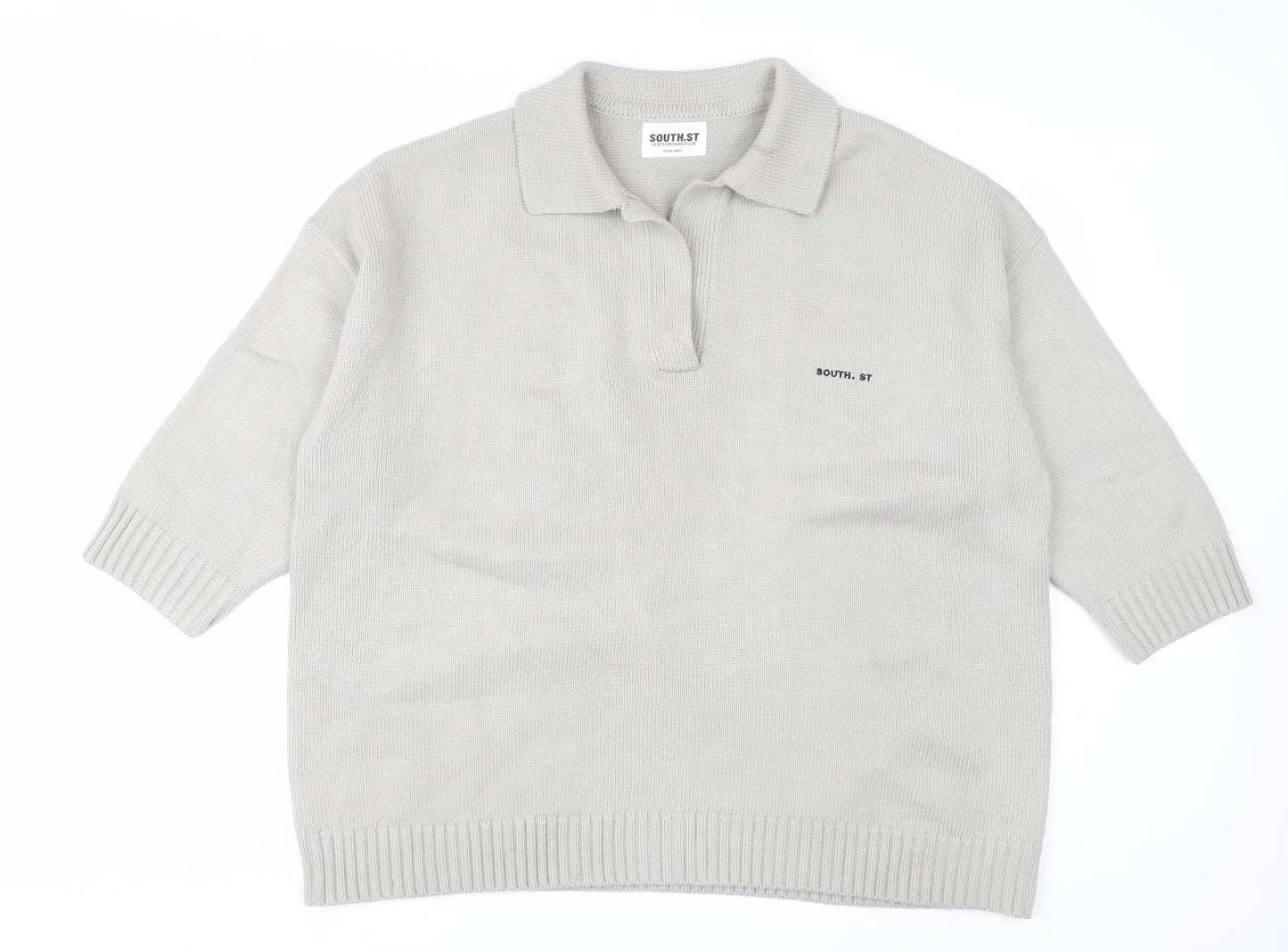 SOUTH.ST Women Grey Collared Henley Knit Jumper XS