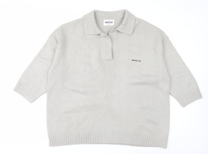 SOUTH.ST Women Grey Collared Henley Knit Jumper XS