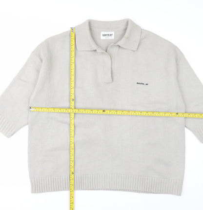 SOUTH.ST Women Grey Collared Henley Knit Jumper XS