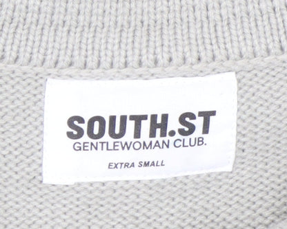 SOUTH.ST Women Grey Collared Henley Knit Jumper XS