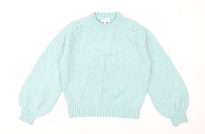 & Other Stories Women Blue Embroidered Floral Knit Alpaca Wool Jumper S