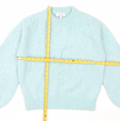 & Other Stories Women Blue Embroidered Floral Knit Alpaca Wool Jumper S