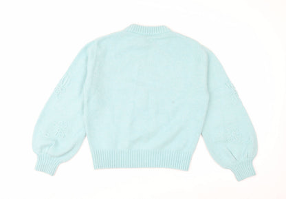 & Other Stories Women Blue Embroidered Floral Knit Alpaca Wool Jumper S