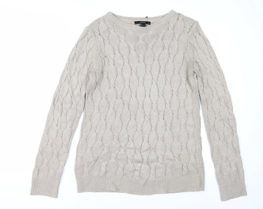 Forever 21 Women’s Beige Cable Knit Jumper Size S Crew Neck Pullover