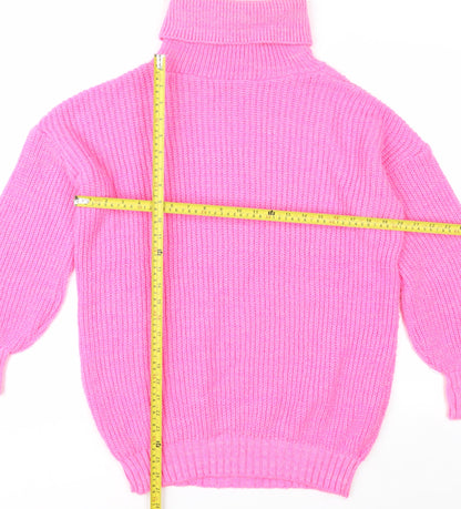 Dorothy Perkins Women Pink Roll Neck Chunky Knit Jumper Size S