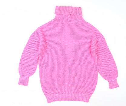 Dorothy Perkins Women Pink Roll Neck Chunky Knit Jumper Size S