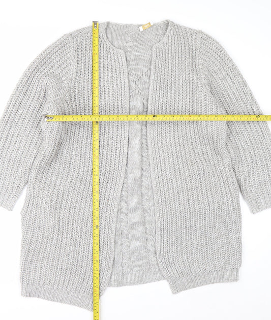 Cotton Traders Womens Grey Chunky Knit Long Cardigan Size 16