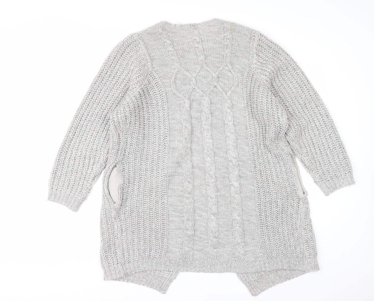 Cotton Traders Womens Grey Chunky Knit Long Cardigan Size 16