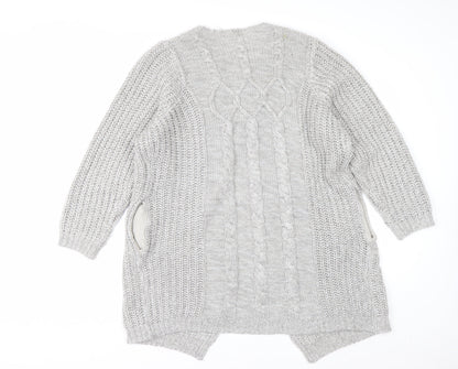 Cotton Traders Womens Grey Chunky Knit Long Cardigan Size 16