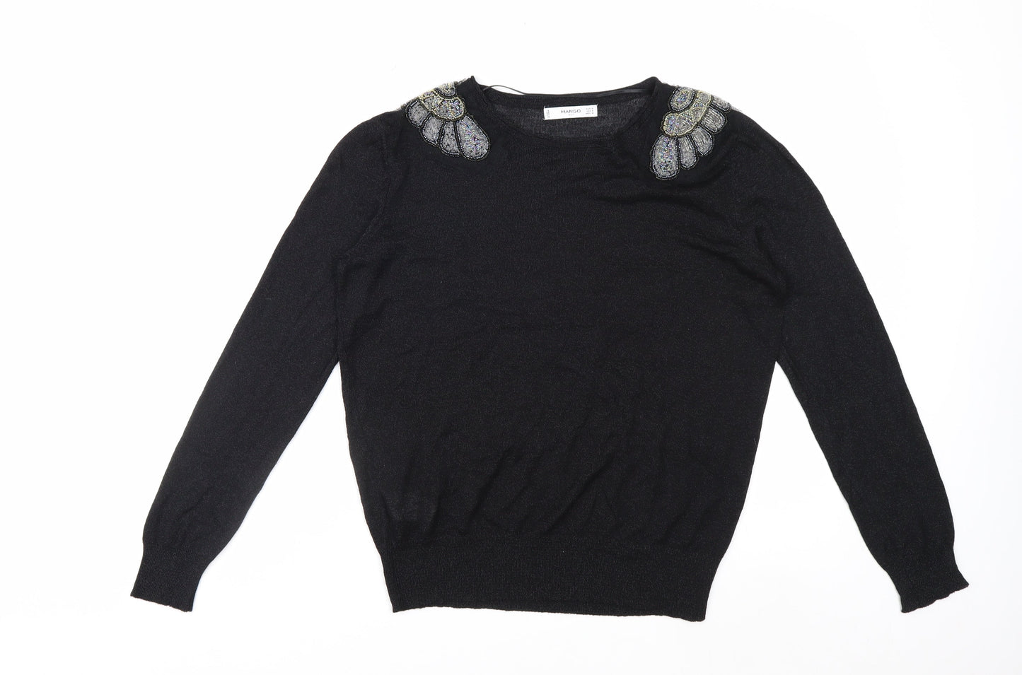 Mango Women's Black Beaded Shoulder Jumper Size 12