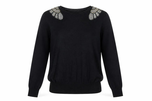Mango Women's Black Beaded Shoulder Jumper Size 12