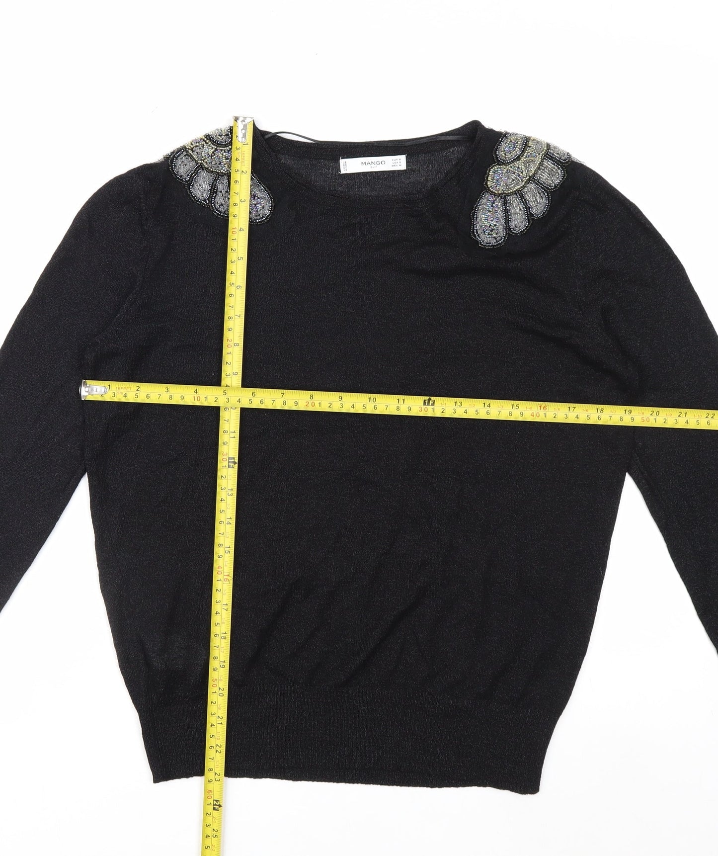 Mango Women's Black Beaded Shoulder Jumper Size 12