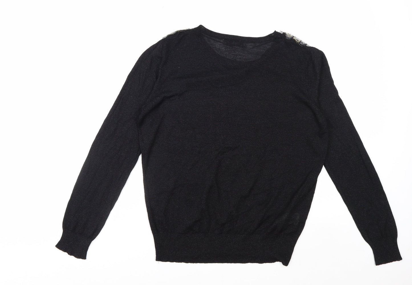 Mango Women's Black Beaded Shoulder Jumper Size 12