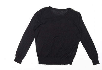 Mango Women's Black Beaded Shoulder Jumper Size 12