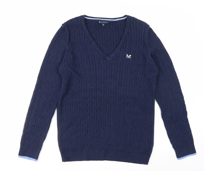 Crew Clothing Company Women Blue Size 14 V-Neck Cable-Knit Jumper