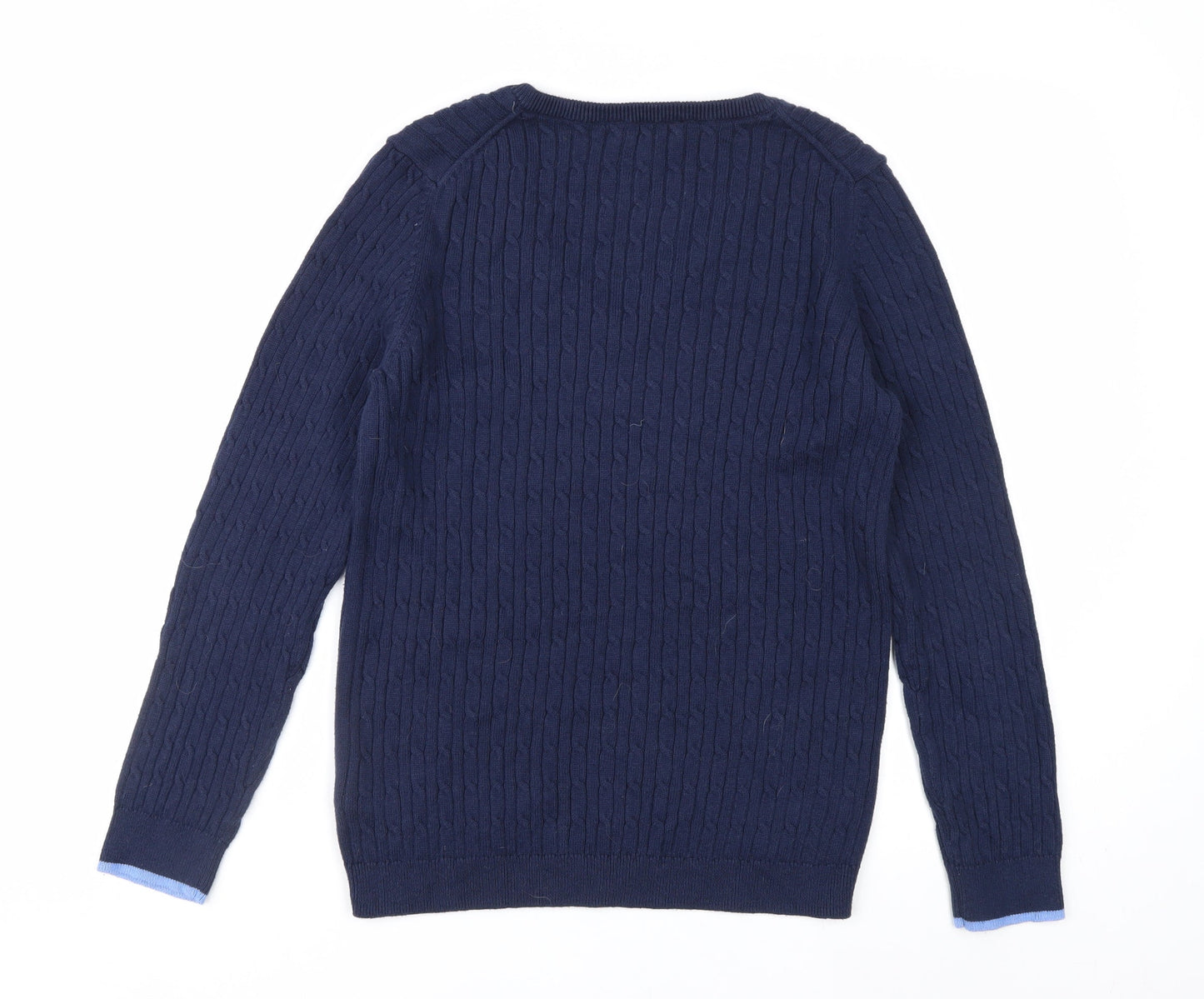 Crew Clothing Company Women Blue Size 14 V-Neck Cable-Knit Jumper