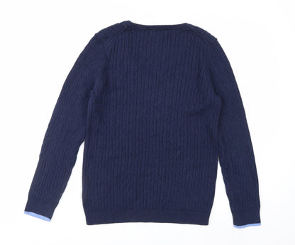Crew Clothing Company Women Blue Size 14 V-Neck Cable-Knit Jumper