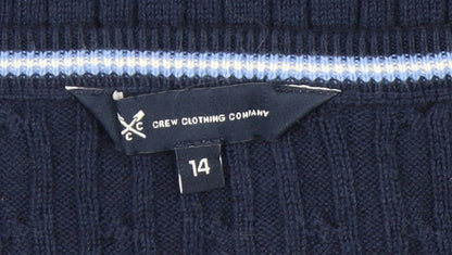 Crew Clothing Company Women Blue Size 14 V-Neck Cable-Knit Jumper