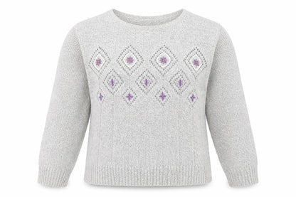 Damart Women Grey Embroidered Open-Knit Pullover Jumper Size 14/16