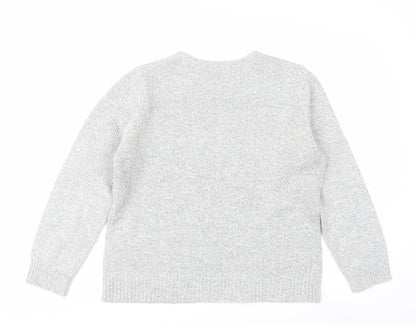 Damart Women Grey Embroidered Open-Knit Pullover Jumper Size 14/16