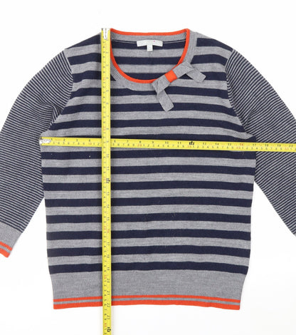 Marks and Spencer Women Blue Striped Bow Knit Jumper Size 10