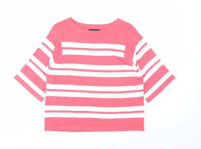 Marks and Spencer Women Pink Striped Boat Neck T-Shirt Size 8
