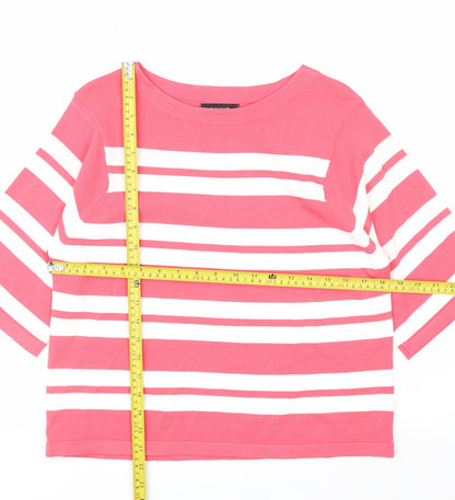 Marks and Spencer Women Pink Striped Boat Neck T-Shirt Size 8
