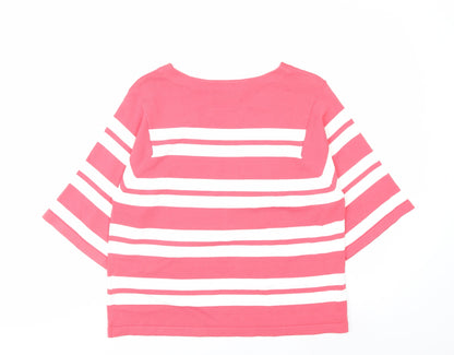 Marks and Spencer Women Pink Striped Boat Neck T-Shirt Size 8
