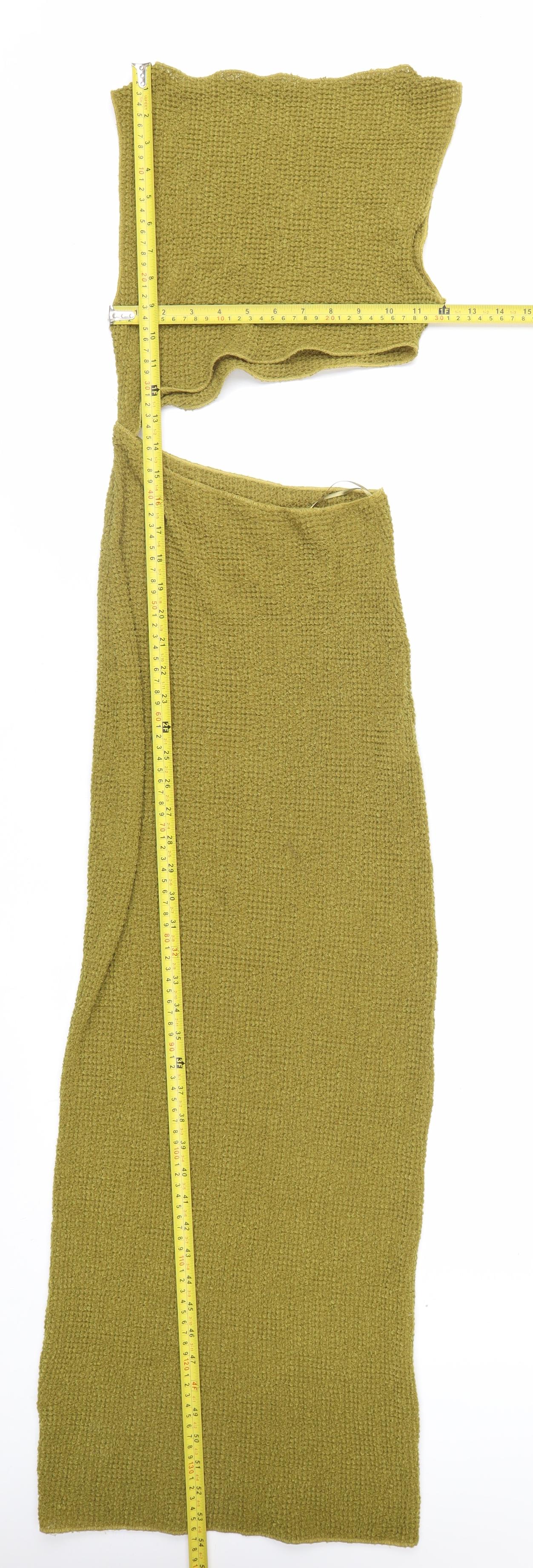 Zara Women Green One Shoulder Long Bodycon Knit Dress M