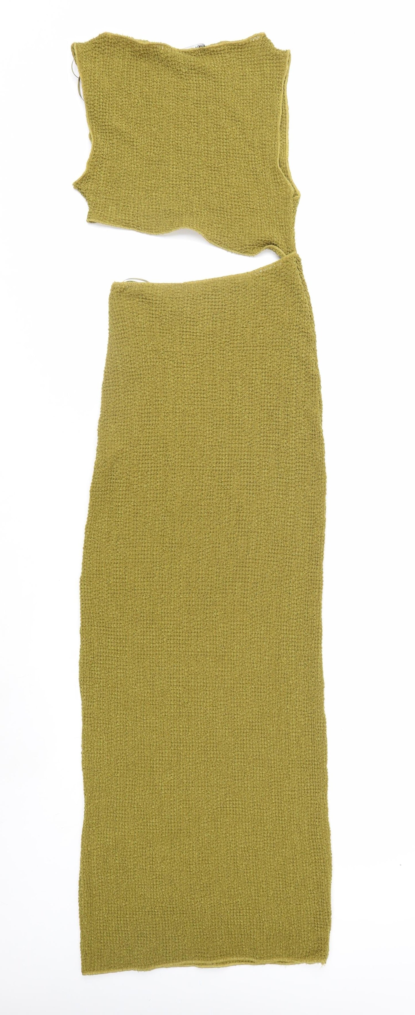 Zara Women Green One Shoulder Long Bodycon Knit Dress M