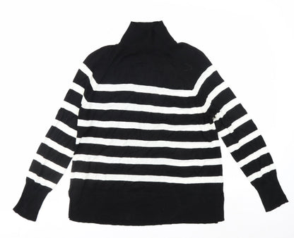 Zara Women’s Black White Striped Roll Neck Jumper Size 12