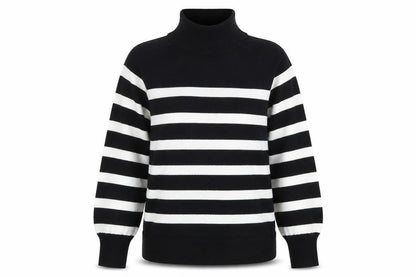 Zara Women’s Black White Striped Roll Neck Jumper Size 12