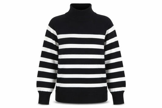 Zara Women’s Black White Striped Roll Neck Jumper Size 12