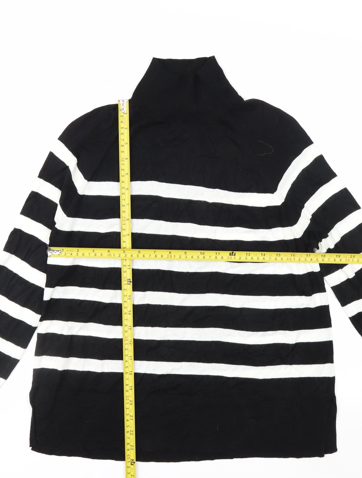 Zara Women’s Black White Striped Roll Neck Jumper Size 12