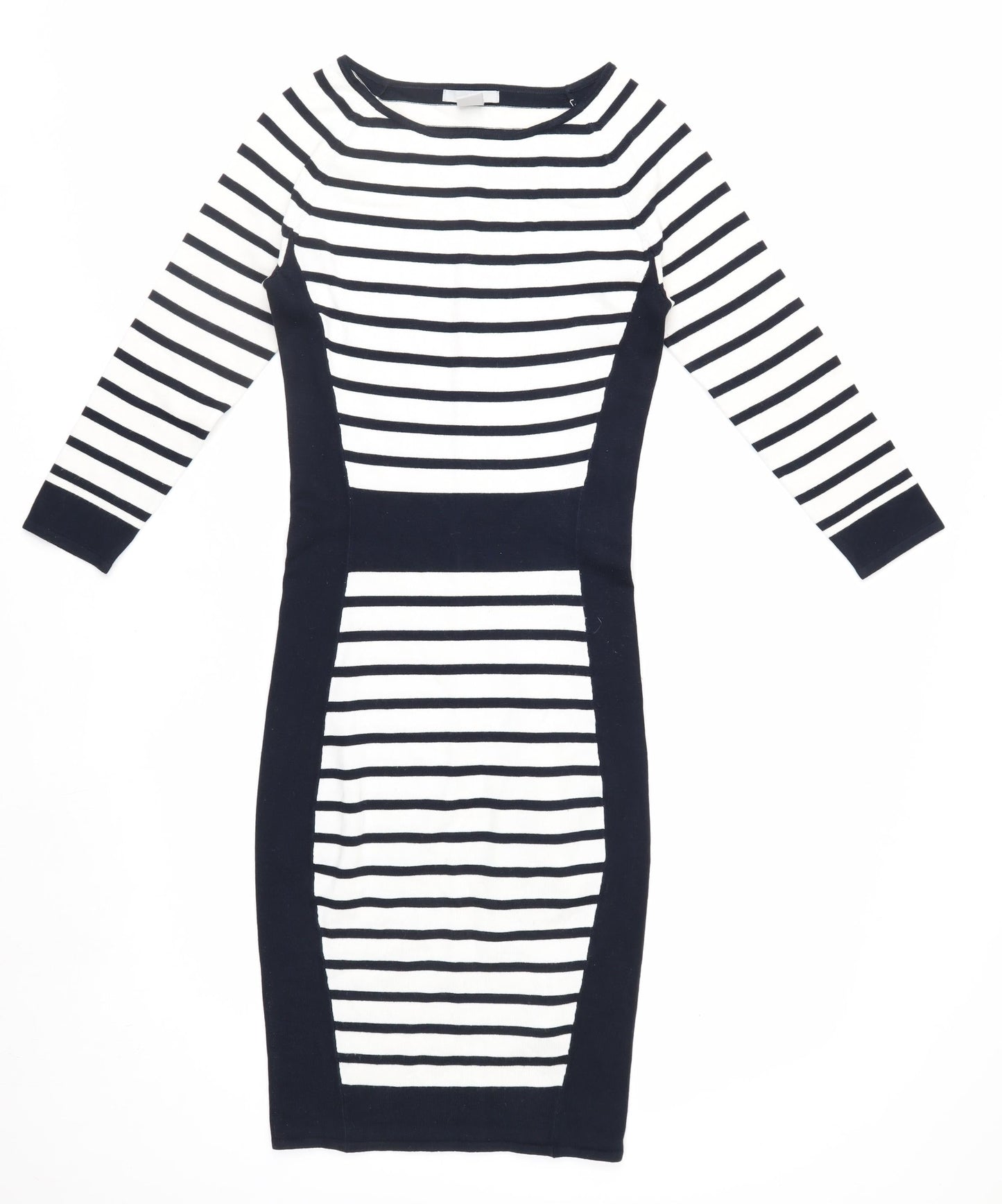 H&M Women’s Black White Striped Bodycon Knit Dress XS