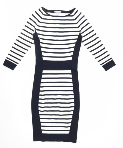 H&M Women’s Black White Striped Bodycon Knit Dress XS