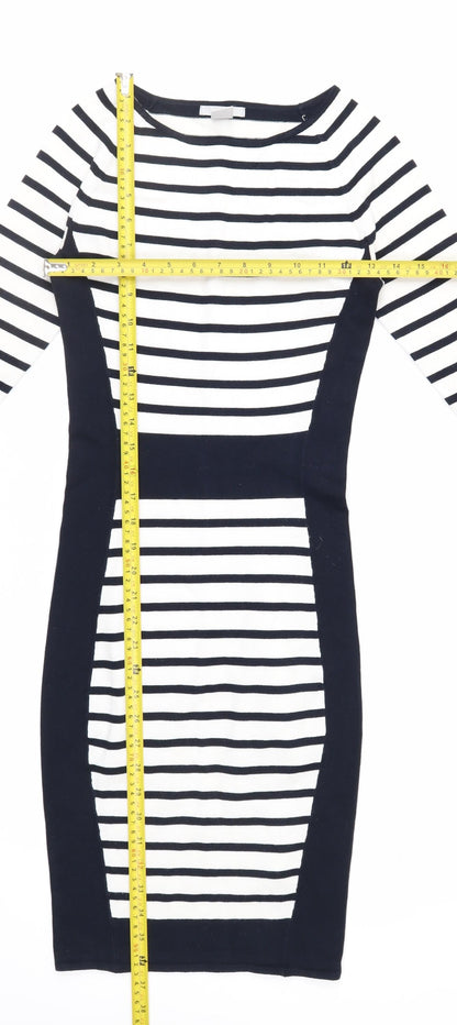 H&M Women’s Black White Striped Bodycon Knit Dress XS