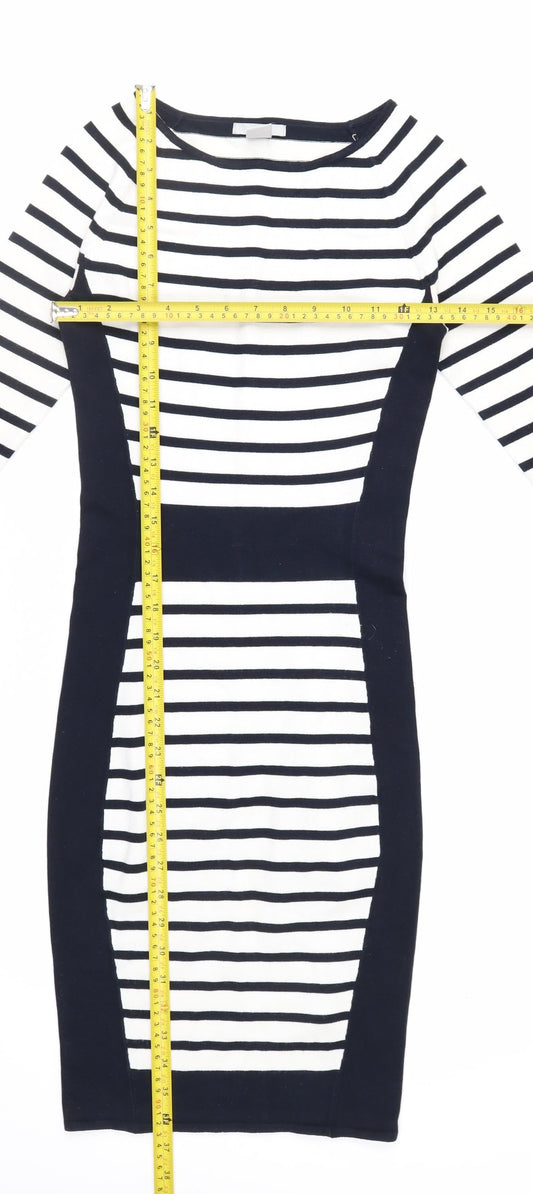 H&M Women’s Black White Striped Bodycon Knit Dress XS