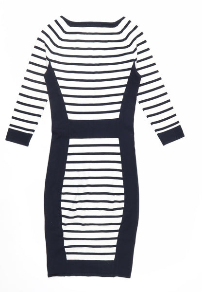 H&M Women’s Black White Striped Bodycon Knit Dress XS