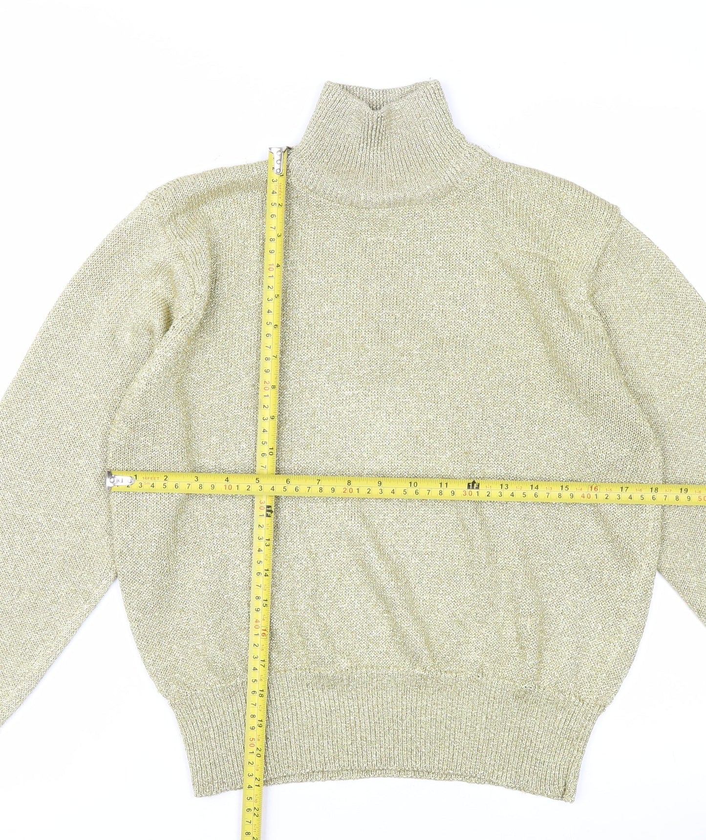 Evan-Picone Women’s Gold Roll Neck Metallic Knit Jumper Size L Vintage