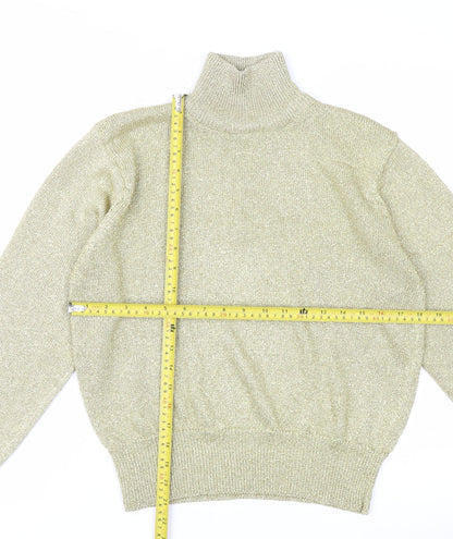 Evan-Picone Women’s Gold Roll Neck Metallic Knit Jumper Size L Vintage