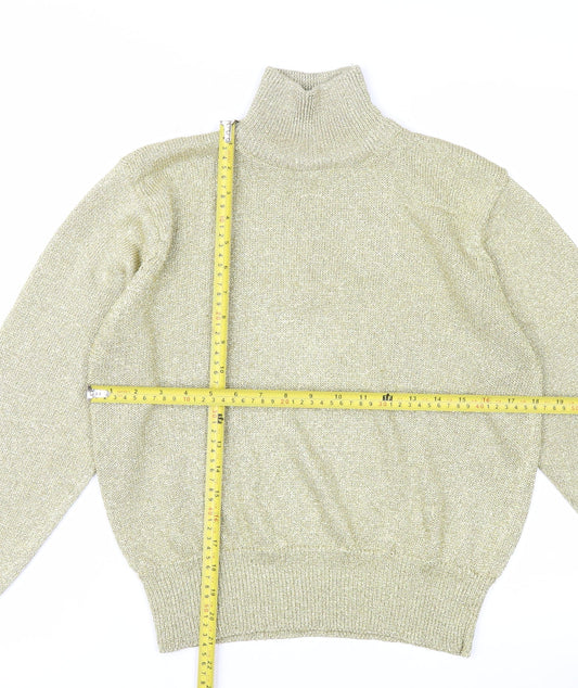 Evan-Picone Women’s Gold Roll Neck Metallic Knit Jumper Size L Vintage