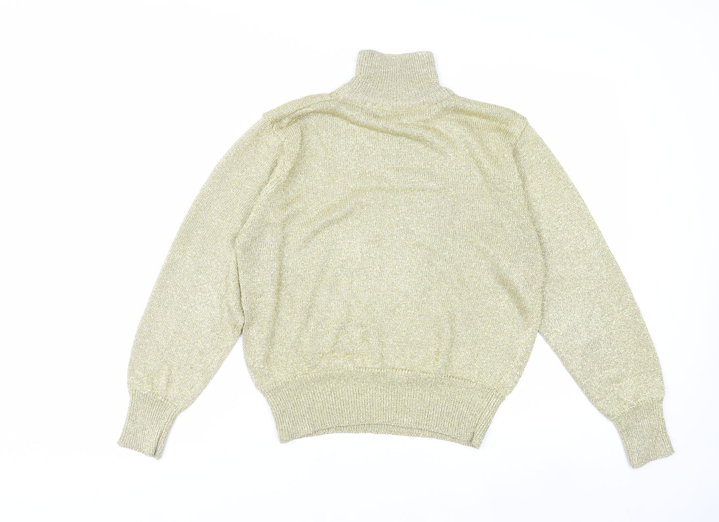Evan-Picone Women’s Gold Roll Neck Metallic Knit Jumper Size L Vintage