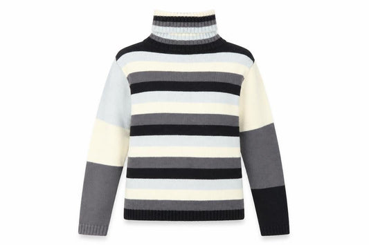 Front view of AD Woman Multicoloured Roll Neck Striped Knit Jumper M