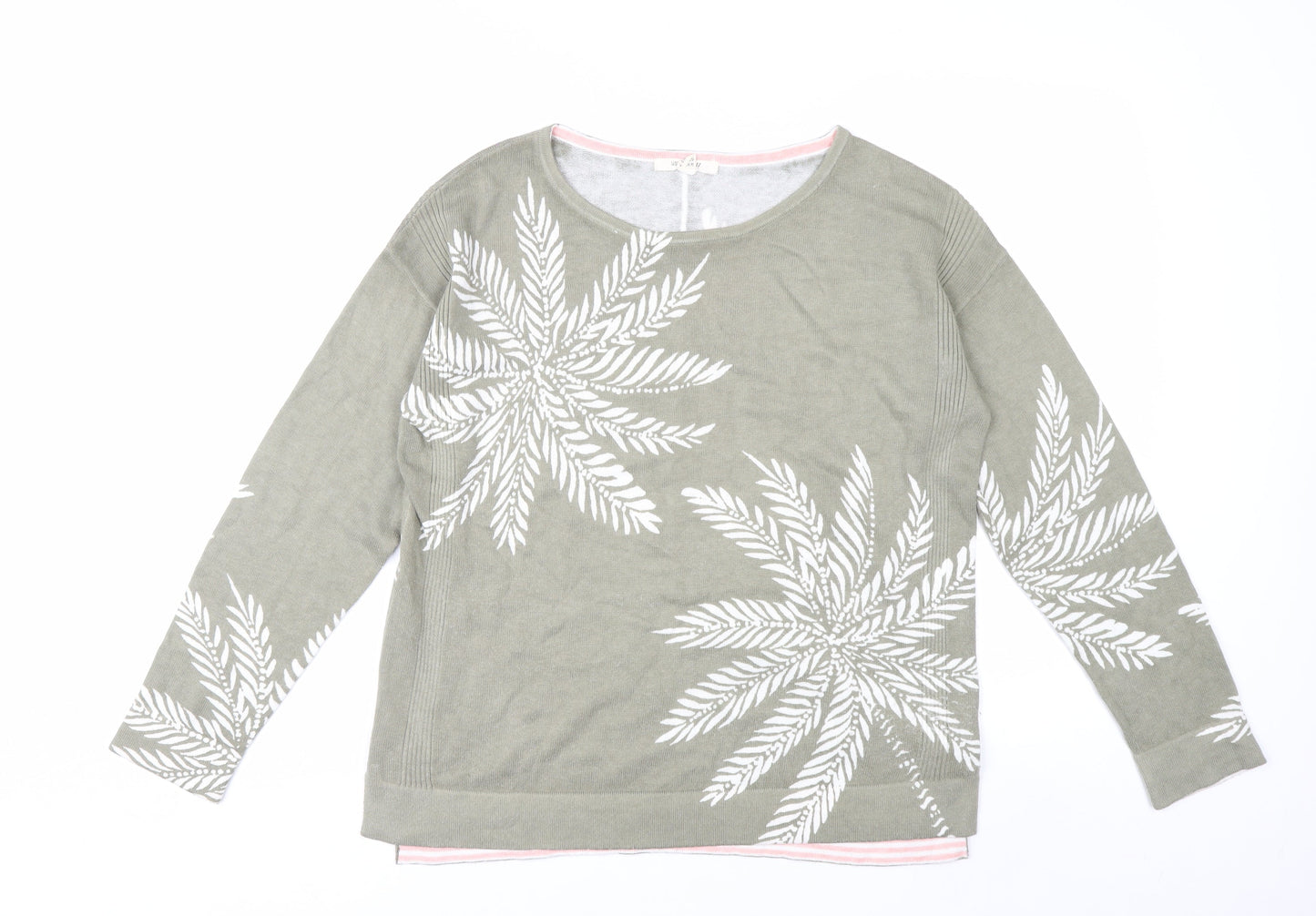 White Stuff Women’s Green Floral Crew Neck Cotton Jumper Size 8