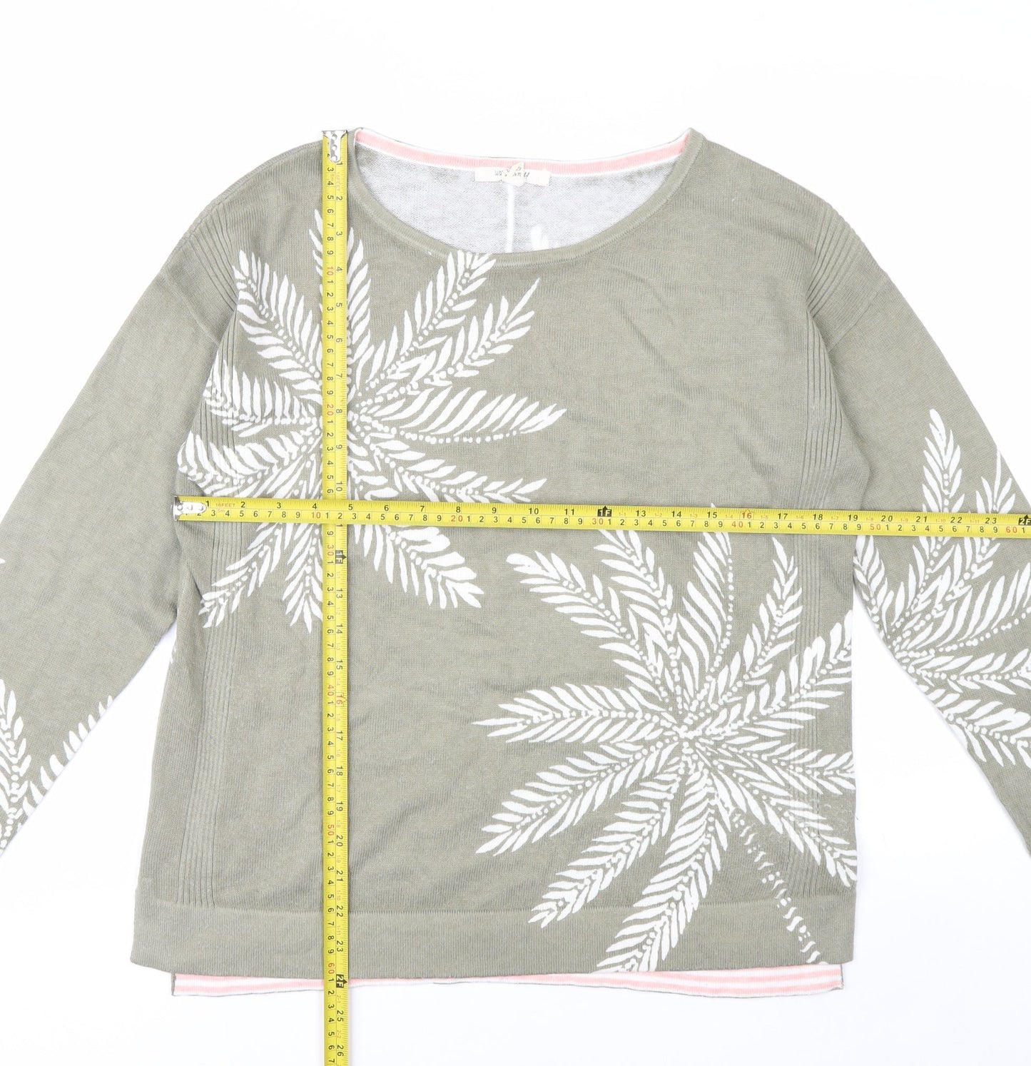 White Stuff Women’s Green Floral Crew Neck Cotton Jumper Size 8