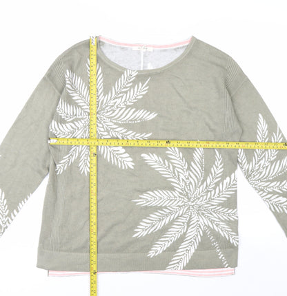 White Stuff Women’s Green Floral Crew Neck Cotton Jumper Size 8