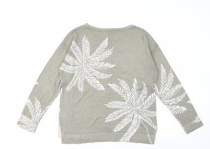 White Stuff Women’s Green Floral Crew Neck Cotton Jumper Size 8