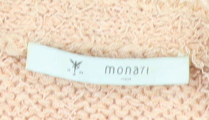 Monari Women’s Beige Beaded Full Zip Knit Jumper Size 14